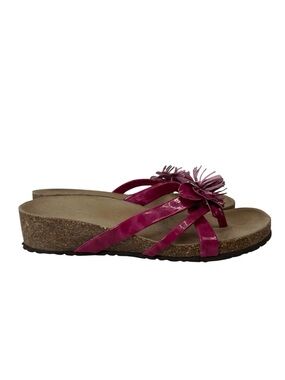 Pink Floral Cork Wedge Comfort Flip Flop Sandals Womens 9 Narrow Bohemian